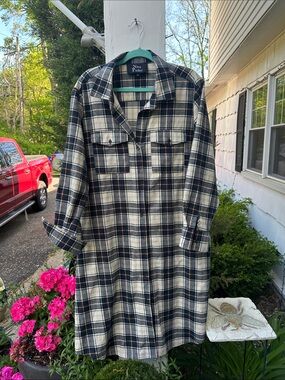Nina Parker Black & Cream Plaid Shirt Dress/Shacket
